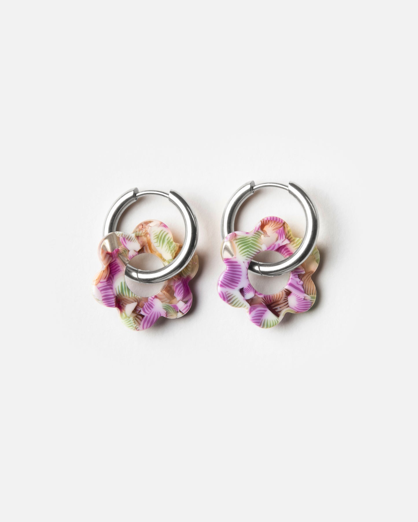 Boucles d'oreilles BABY FLEURETTE - Magenta et Vert -