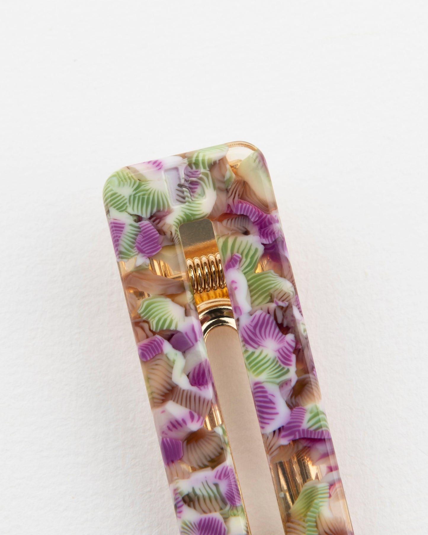BARRETTE Rectangle - Magenta et Vert -