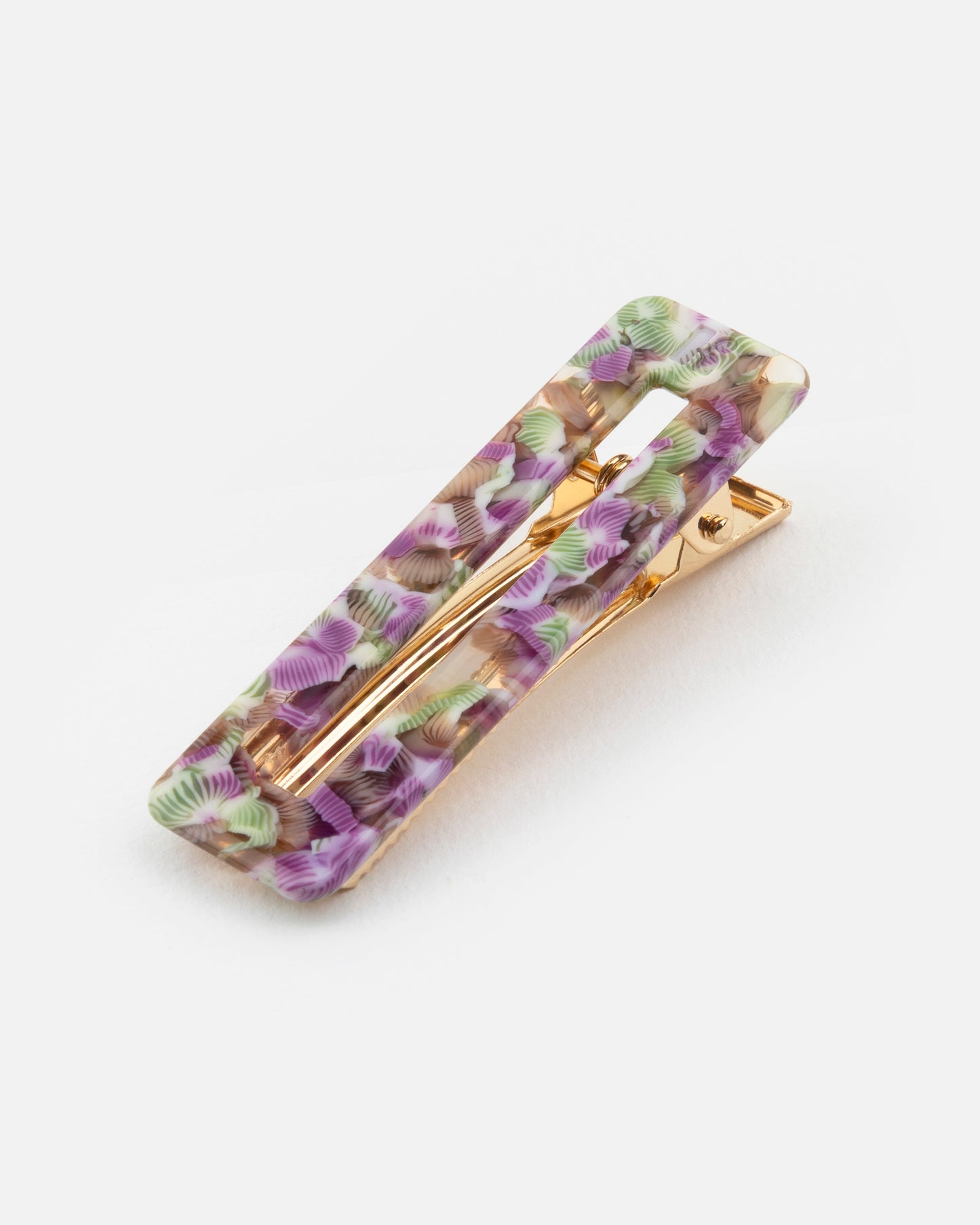 BARRETTE Rectangle - Magenta et Vert -
