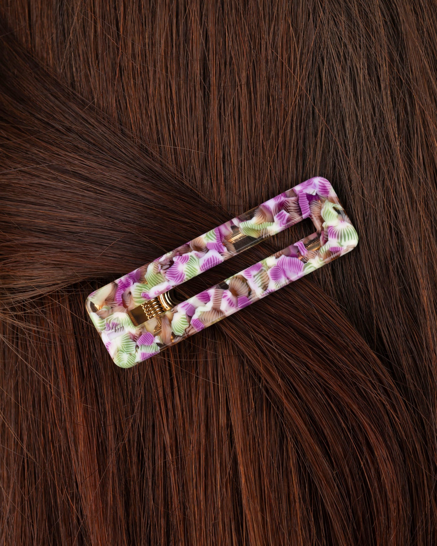 BARRETTE Rectangle - Magenta et Vert -