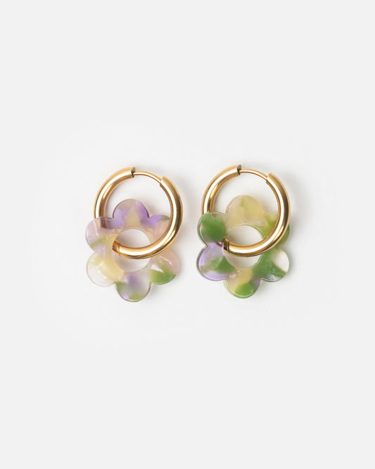 Boucles d'oreilles BABY FLEURETTE - Vert et Lavande -